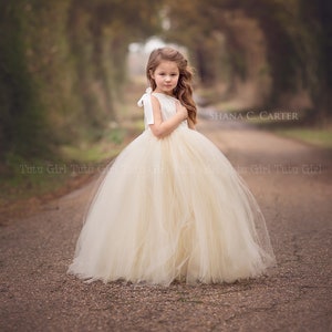 Lace Flower Girl Dress Ivory Lace  Flower Girl Dress with Champagne Tutu Style One Strap Off the Shoulder Tulle Dress for Girls