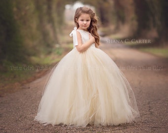 Lace Flower Girl Dress Ivory Lace  Flower Girl Dress with Champagne Tutu Style One Strap Off the Shoulder Tulle Dress for Girls