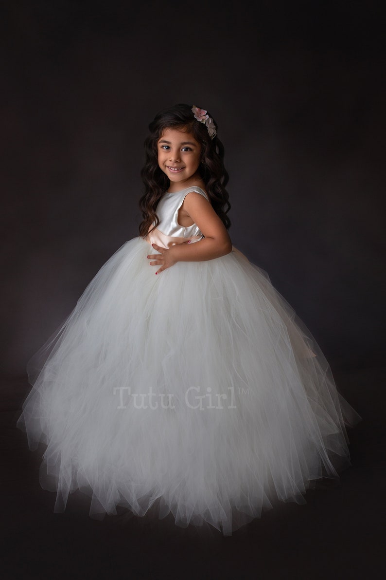 Bridal White Flower Girl Dress with Antique Mauve Sash, Mauve Flower Girl Dress , Off White and Rose Pink Birthday Tutu Dress All Sizes. image 7