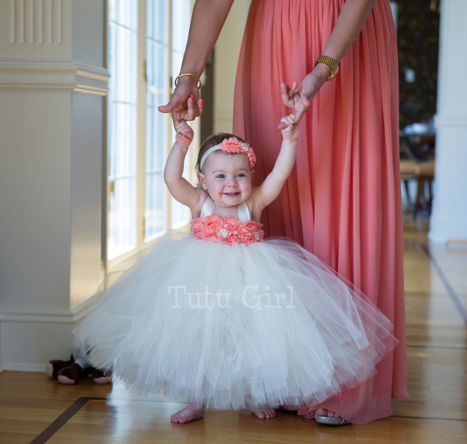 Coral toddler flower on sale girl dresses