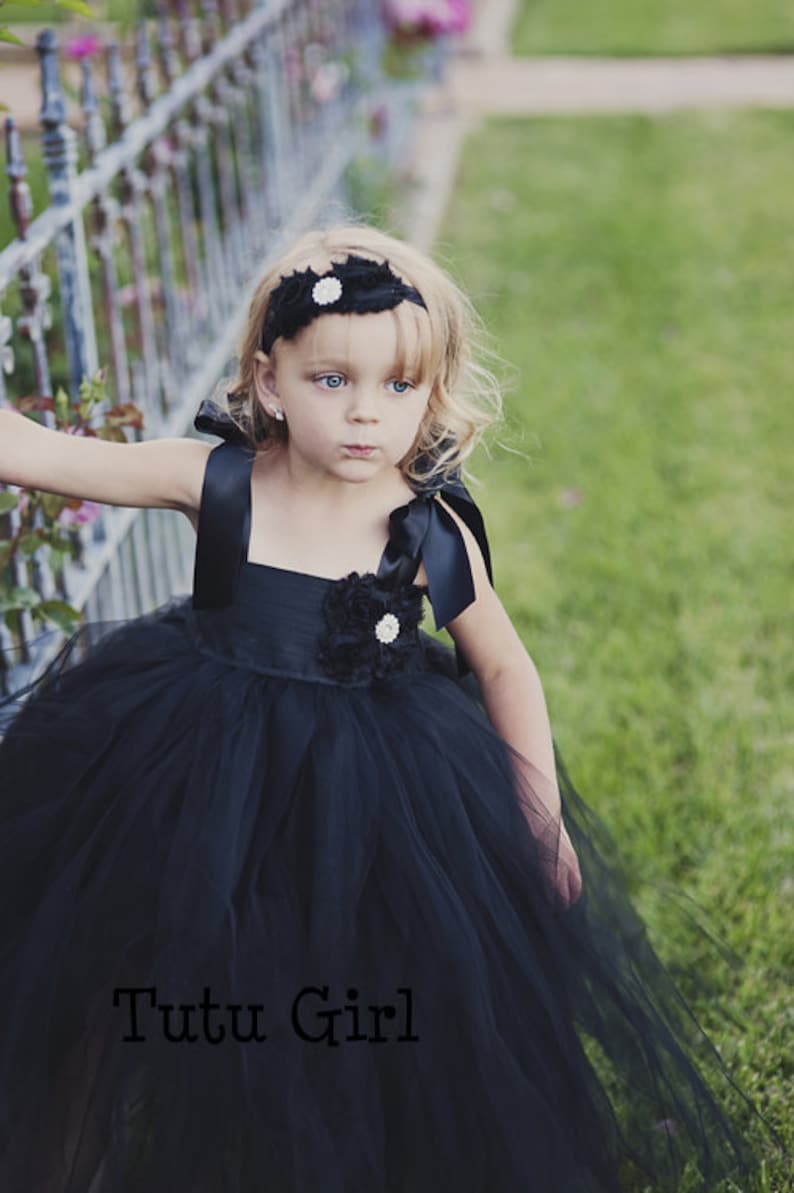 Tulle Flower Girl Dress Black Dress Black Flower Girl Dress Flower Girl Dress Black Tulle Dress Black Pageant Dress