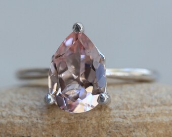 Pink Morganite Engagement Ring 10x8mm Pear Cut Solitaire LS6422