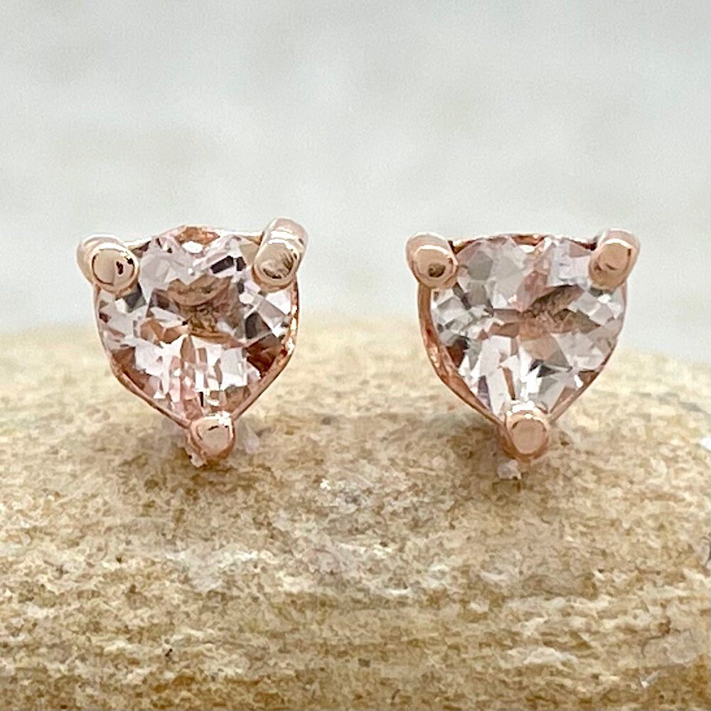 Tiny Heart Morganite Studs 4mm Genuine Natural Gems and Push Back Post Lifetime Care Plan Included Genuine Gems and Diamonds LS6374 Etsy