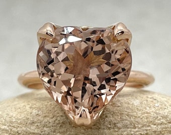 Heart Cut Morganite Ring in a Handmade Lily Petal Solitaire Setting, Lifetime Care Plan Included, Genuine Gems and Diamonds LS5857
