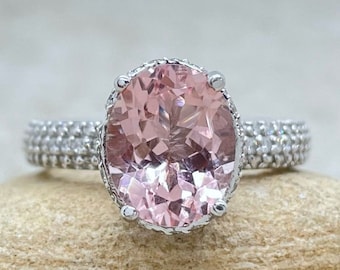 Pink Oval Morganite Engagement Ring ON SALE! - Includes Lifetime Care Plan - Genuine White Diamonds LS6609