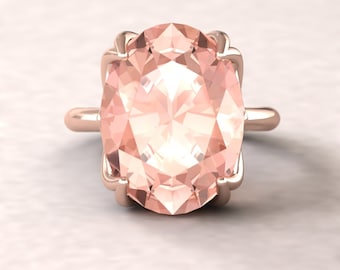 Oval Morganite Ring - 16x12mm Solitaire "Lily" Ring - by Laurie Sarah - LS5859