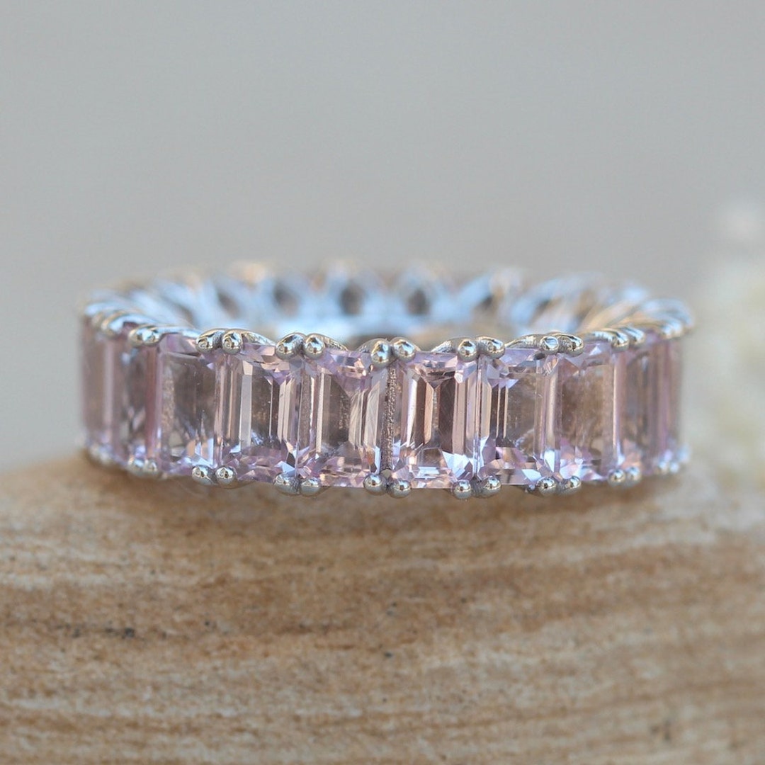 Emerald Cut Pink Morganite Wedding Band Lifetime Care Plan Included ...