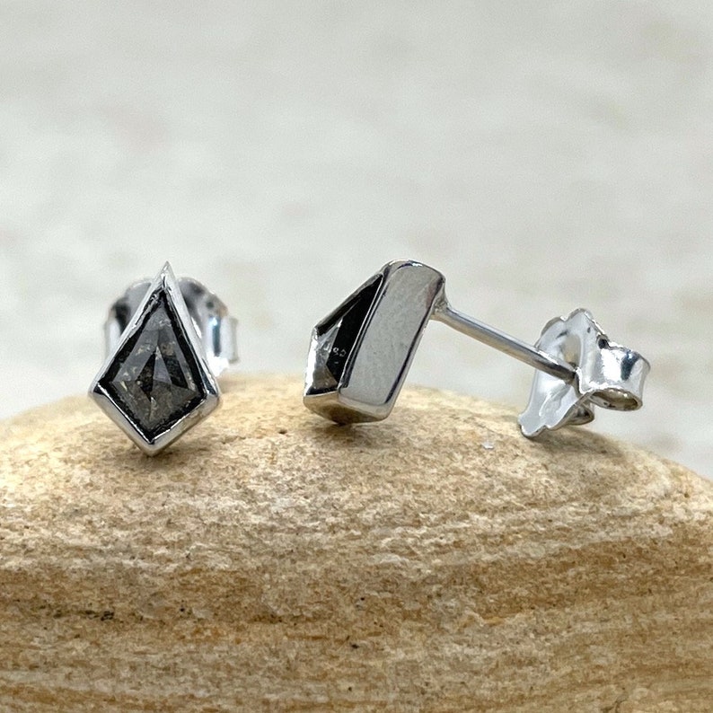 Kite Diamond Studs with Organic Salt and Pepper Diamonds, Bezel Set, Lifetime Care Plan Included, Genuine Gems and Diamonds LS6512 image 2