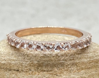 Half Eternity Morganite Band with Round Peachy Pink Stones, Lifetime Care Plan Included, Genuine Gems and Diamonds LS6500