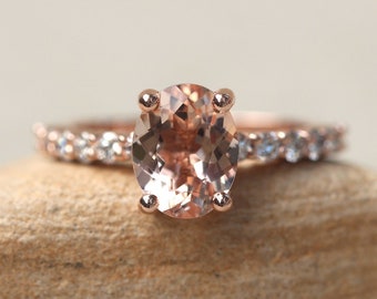 Dainty Oval Morganite Engagement Ring 9x7mm with Diamond Shank LS5872