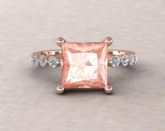 Princess Morganite Engagement Ring - Dainty Morganite and Diamond Engagement Ring from our Ada Collection - By Laurie Sarah - LS5874