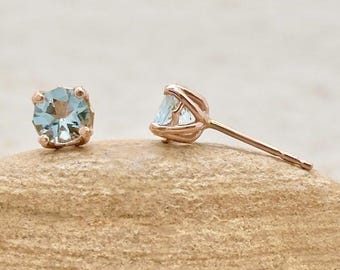 Pendientes de aguamarina con cierres de presión de aguamarina azul brillante auténtica, plan de cuidado de por vida incluido, gemas auténticas LS6312