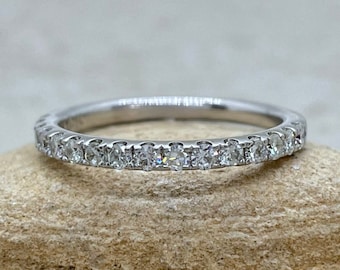 Half Eternity Moissanite Wedding Band Round Cut in White Gold LS6443