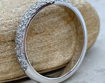 Half Eternity White Diamond Wedding Band with Dome Finish - three row micropave band - LS3827