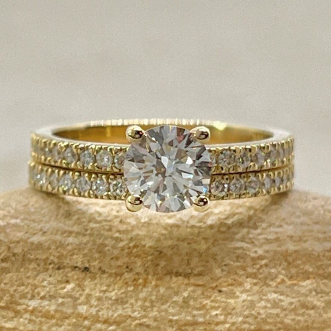 Lab Grown Diamond Ring Bridal Set With Half Eternity Diamond Band