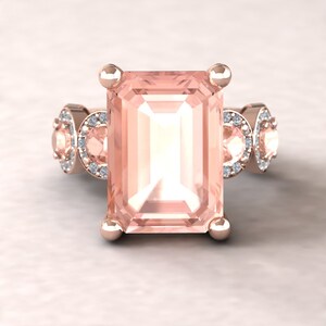 Smaragd Morganit Halo Ring mit echten Diamanten und runden Morganite, Lifetime Care Plan inklusive, echte Edelsteine und Diamanten, LS5898