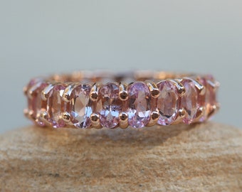 Pink Morganite Wedding Band Full - Lifetime Care Plan Included - Eternity 5x3mm Oval Shape LS6363