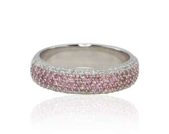 Pink Tourmaline Stacking Band, Five Rows Diamond October Birthstone, Lifetime Care Plan Included, Genuine Gems and Diamonds LS4349
