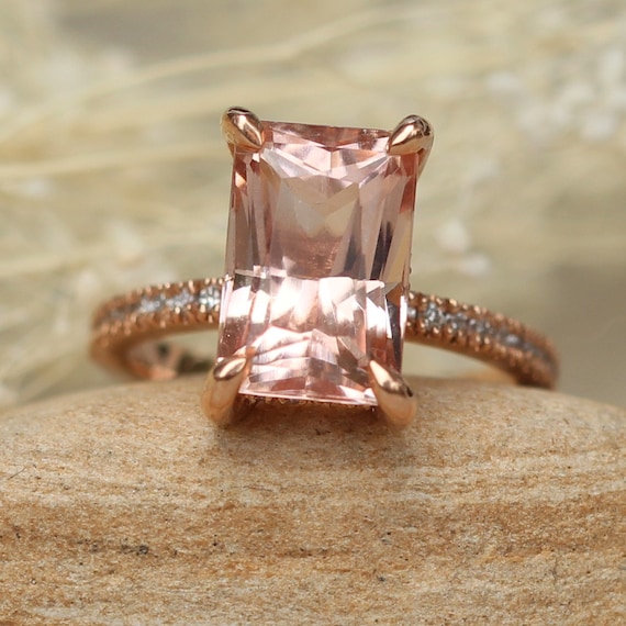 Morganite Engagement Ring 11x7mm Radiant Solitaire - Etsy