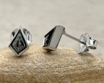 Kite Diamond Studs with Organic Salt and Pepper Diamonds, Bezel Set, Lifetime Care Plan Included, Genuine Diamonds LS6512