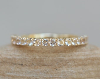 Half Eternity Morganite Wedding Band Round Cut in Solid 18k Yellow Gold LS6224