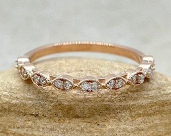 Half Eternity Vintage Band - Marquise Shaped Diamond "Eloise" Band with Genuine F, VS2 Diamonds - by Laurie Sarah - LS5821