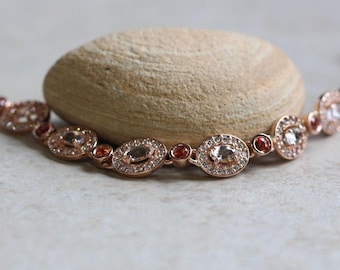 Luxury Morganite Bracelet, Diamond Halos Gem Quality, Peach Sapphires - Lifetime Care Plan Included - Genuine Gems and Diamonds LS6067