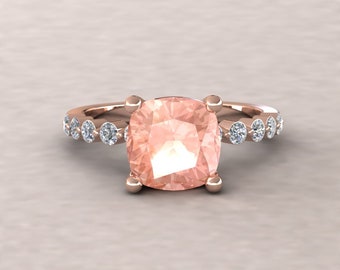 Square Cushion Morganite Ring - Dainty Morganite Engagement Ring with Diamonds - from our Ada Collection - By Laurie Sarah - LS5877