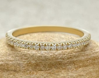 Half Eternity Diamond Band with square 4 prong style, stacking ring, Lifetime Care Plan Included, Genuine Diamonds LS2073