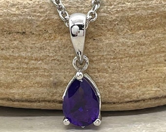 Amethyst February Birthstone Pendant Genuine Purple .50 Carat Pear Cut - LS6654