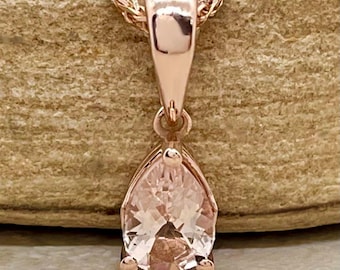 Pear Cut Morganite Pendant, Dainty Teardrop Filigree Bridal Jewelry, Lifetime Care Plan Included, Genuine High Quality Gem LS5690