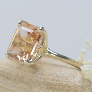 5 Carat Morganite Ring, Emerald Cut, with Handmade Golden Lily Petals, Lifetime Care Plan Included, Genuine Gems and Diamonds LS6099 image 8