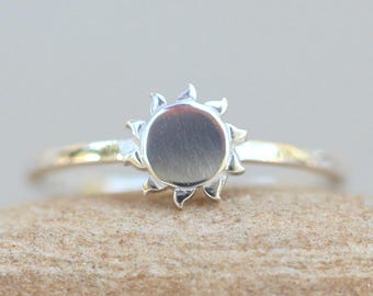 Sun Charm Ring, Celestial Sun Stacking Band, Lifetime Care Plan Included LS5279