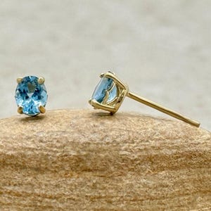 Tiny Oval Aquamarine Studs March Birthstone Earrings Gift for Mom, Lifetime Care Plan included, Genuine Gems - LS6671