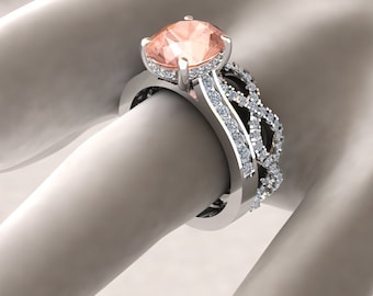 Custom order for C 03/24/23 Twisted Lab Diamond Wedding Ring to go with Oval Light Peach Champagne Morganite and channel set diamond ring