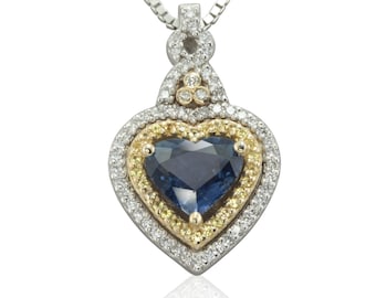 Blue Sapphire Heart Pendant with Yellow Sapphire and Diamond Double Halo - Duchess Collection - LS1598