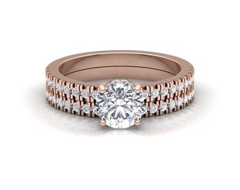Lab Grown Diamond Ring Bridal Set With Half Eternity Diamond Band