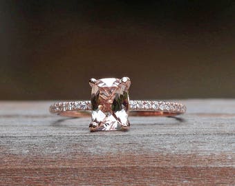 Morganite Engagement Ring - 5x7mm Rectangular Cushion cut Morganite Solitaire "Lola" Ring with Genuine Diamonds - by Laurie Sarah - LS5154