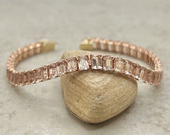 Morganite Tennis Bracelet Emerald Cut with Genuine Gems, Safety Clasp, Lifetime Care Plan Included, Genuine Gems LS6316