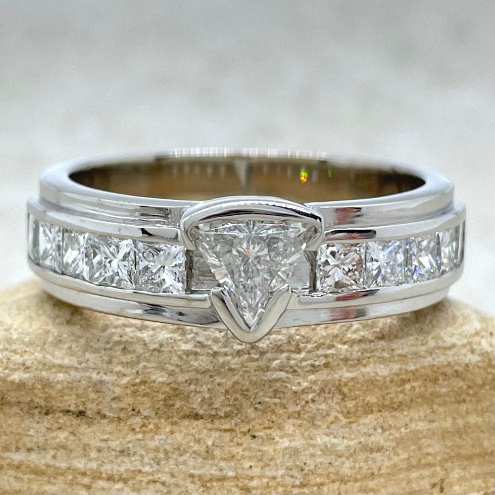 3 stone Beveled Ridge Trillion Cut Tapered Top Diamond Engagement Ring –  bbr3056