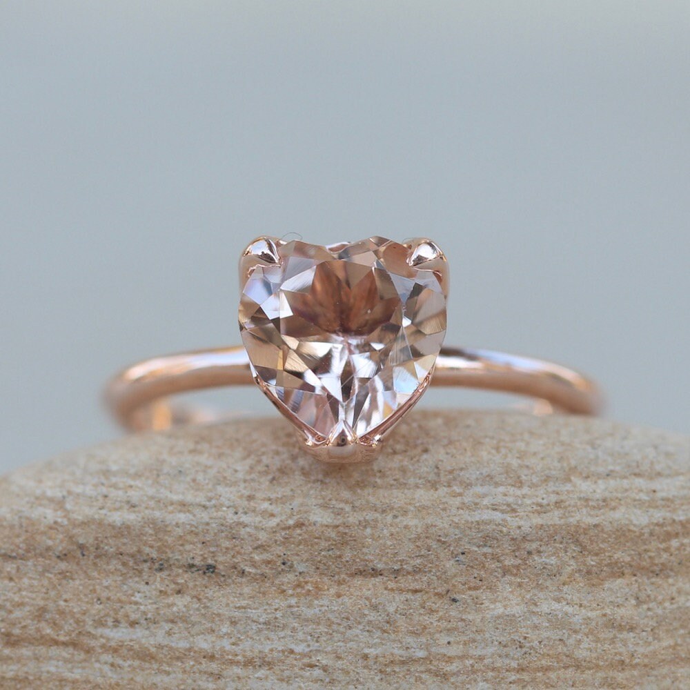 Morganite Heart Engagement Ring Solitaire Lily Petal Flower