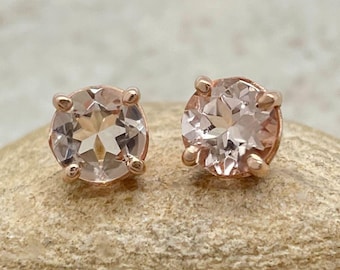 Dainty Round Morganite Studs, Lifetime Care Plan Included, Genuine High Quality Gems LS5686