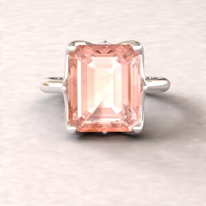 5 Carat Morganite Ring, Emerald Cut, with Handmade Golden Lily Petals, Lifetime Care Plan Included, Genuine Gems and Diamonds LS6099 image 7