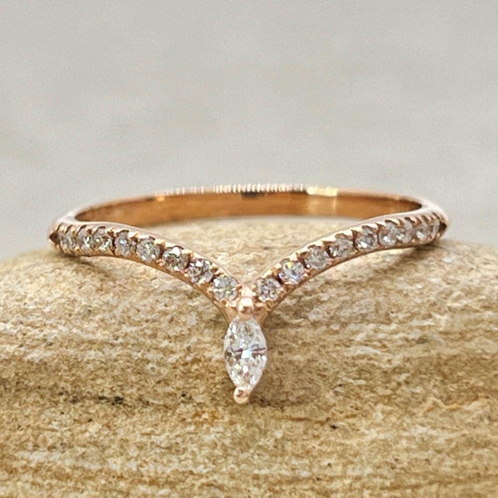 Marquise Diamond Crown Band for your Engagement Ring or Ring Stack, Lifetime Care Plan Included, Genuine Gems and Diamonds LS6854