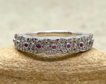 Braided Pink Sapphire and Diamond Wedding Band 14k White Gold LS4310