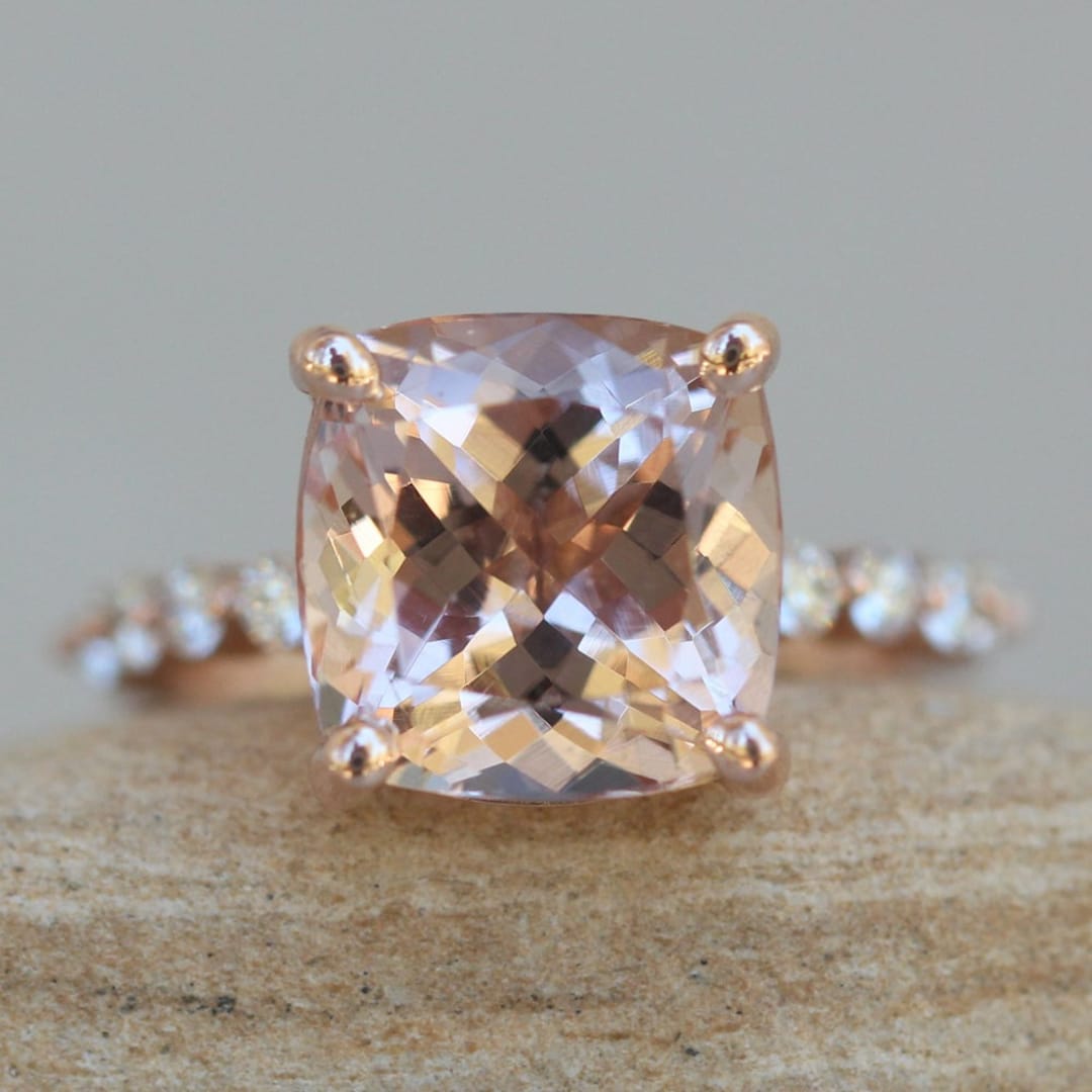 4 Carat Morganite Ring, Square Cushion Solitaire Engagement Ring ...