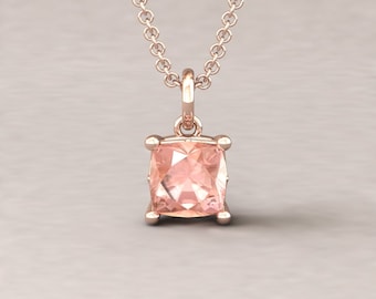 Square Cushion Morganite Pendant, Solitaire Filigree Bridal Jewelry, Lifetime Care Plan Included, Genuine Gems and Diamonds LS5460