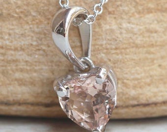 Colgante de morganita con forma de corazón, delicada joyería nupcial de filigrana, plan de cuidado de por vida incluido, gema auténtica de alta calidad LS5692
