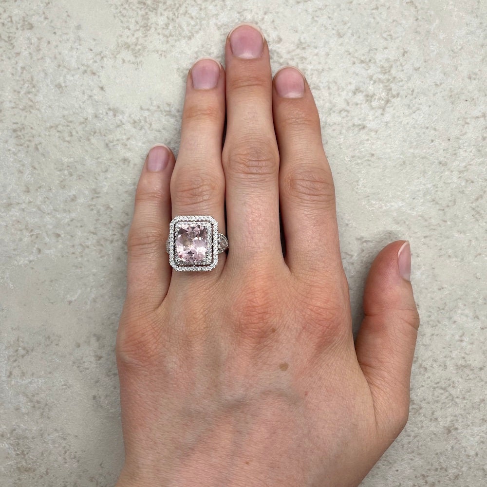 Double halo morganite engagement ring discount