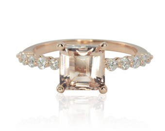 Asscher geslepen morganiet verlovingsring, solitaire ring diamanten schacht, levenslang zorgplan inbegrepen, echte edelstenen en diamanten LS3962